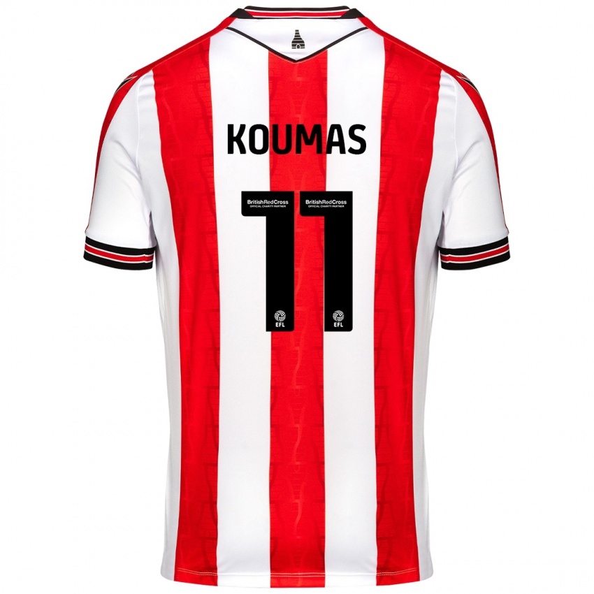 Homem Camisola Lewis Koumas #11 Vermelho Branco Principal 2024/25 Camisa