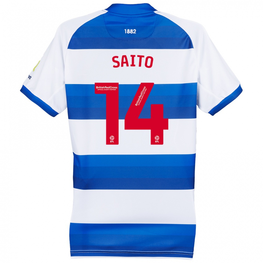 Homem Camisola Koki Saito #14 Azul Branco Principal 2024/25 Camisa