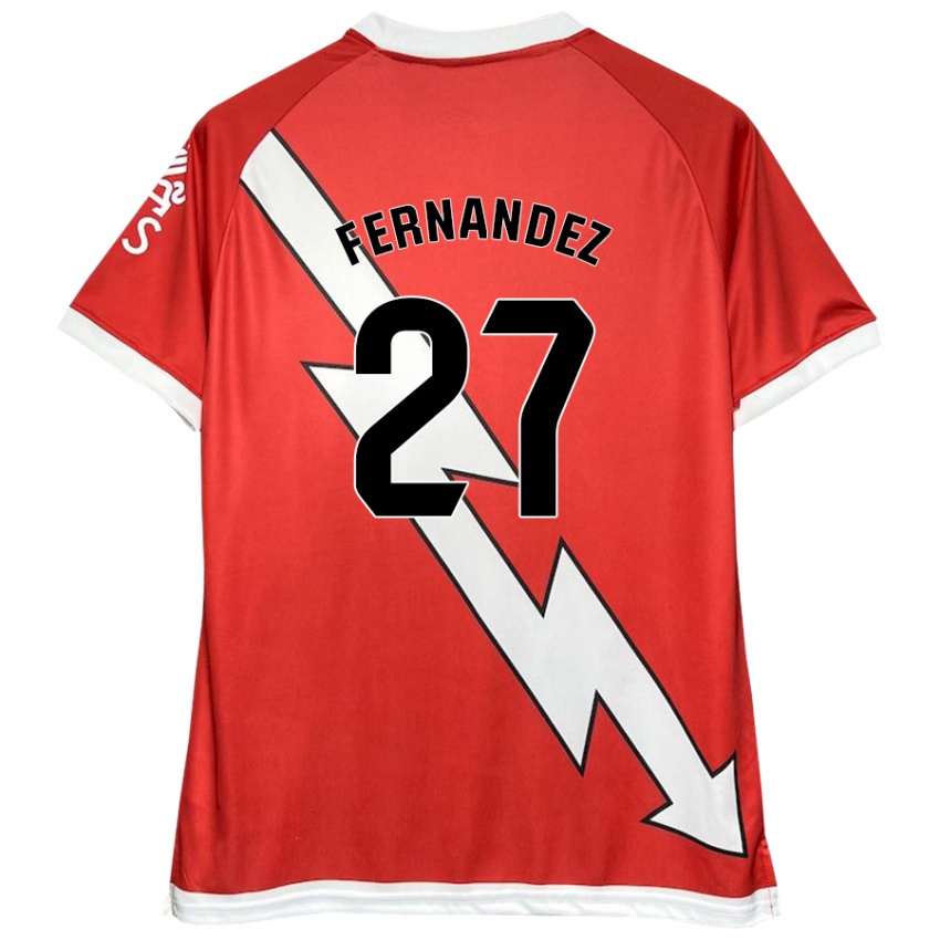 Homem Camisola Pelayo Fernandez #27 Vermelho Branco Principal 2024/25 Camisa