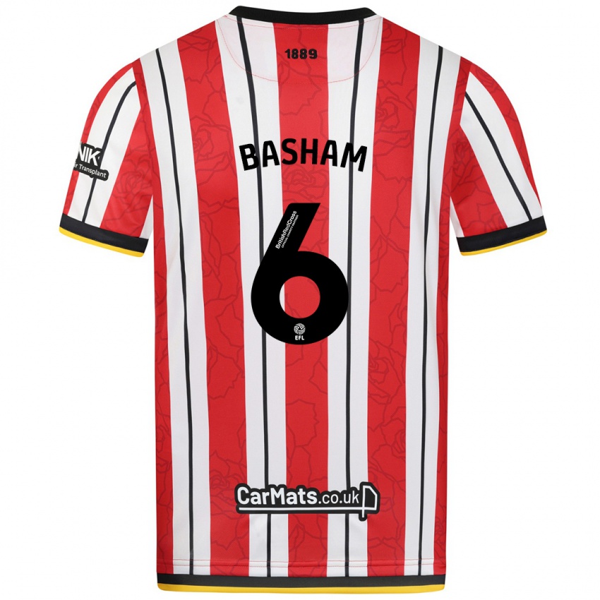 Homem Camisola Chris Basham #6 Listras Brancas Vermelhas Principal 2024/25 Camisa