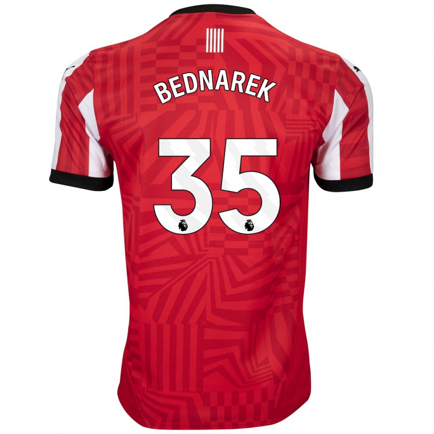 Homem Camisola Jan Bednarek #35 Vermelho Branco Principal 2024/25 Camisa