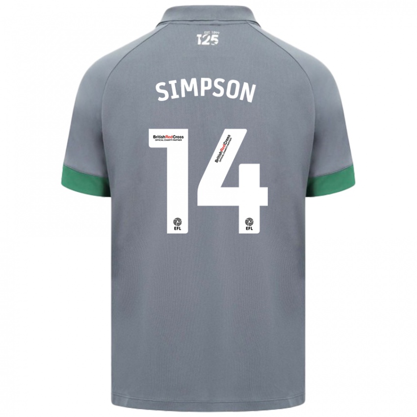 Homem Camisola Jasmine Simpson #14 Cinza Escuro Alternativa 2024/25 Camisa