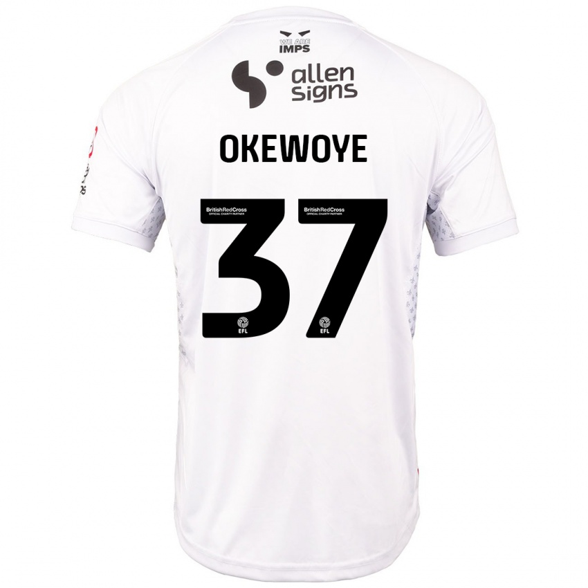 Homem Camisola Gbolahan Okewoye #37 Branco Vermelho Alternativa 2024/25 Camisa