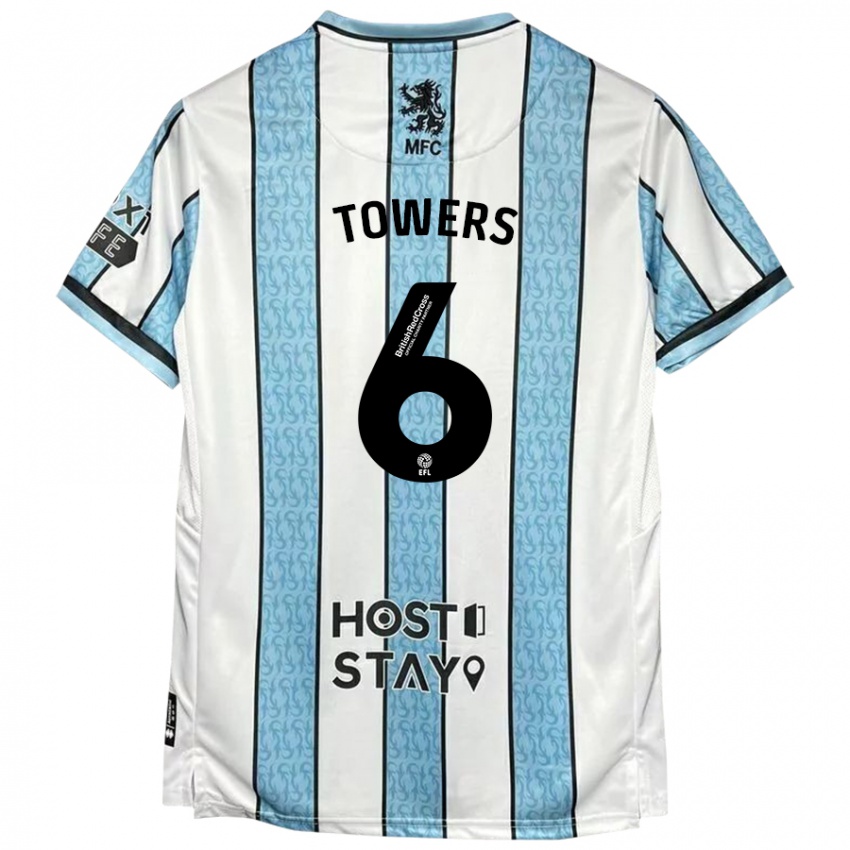 Homem Camisola Abby Towers #6 Azul Branco Alternativa 2024/25 Camisa