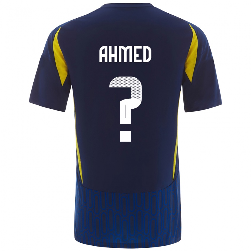 Homem Camisola Al Anood Ahmed #0 Azul Amarelo Alternativa 2024/25 Camisa