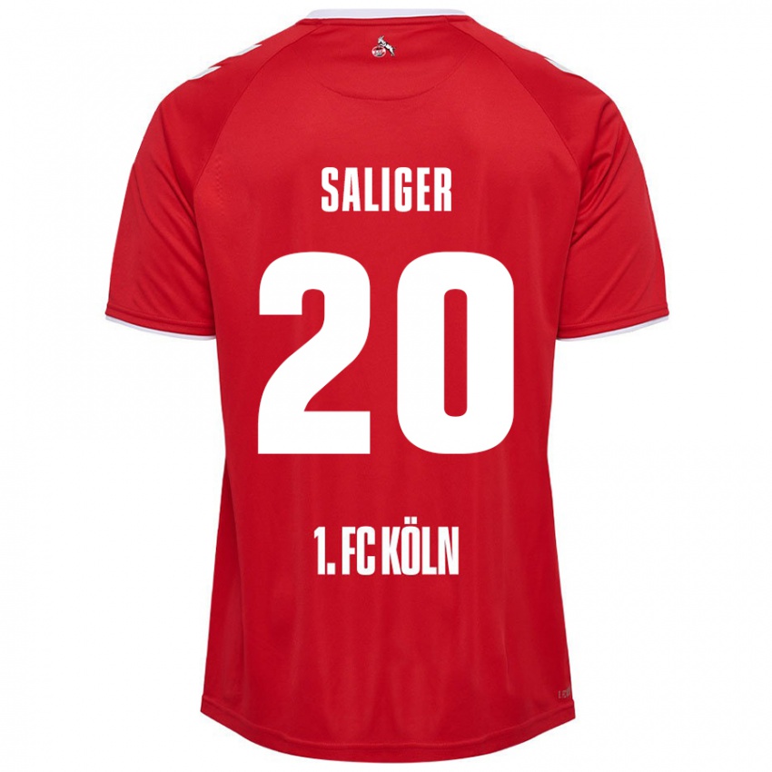 Homem Camisola Jonas Saliger #20 Branco Vermelho Alternativa 2024/25 Camisa