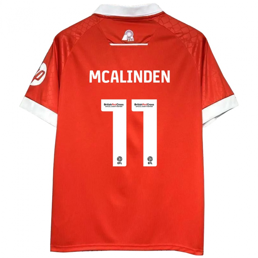 Mulher Camisola Liam Mcalinden #11 Vermelho Branco Principal 2024/25 Camisa