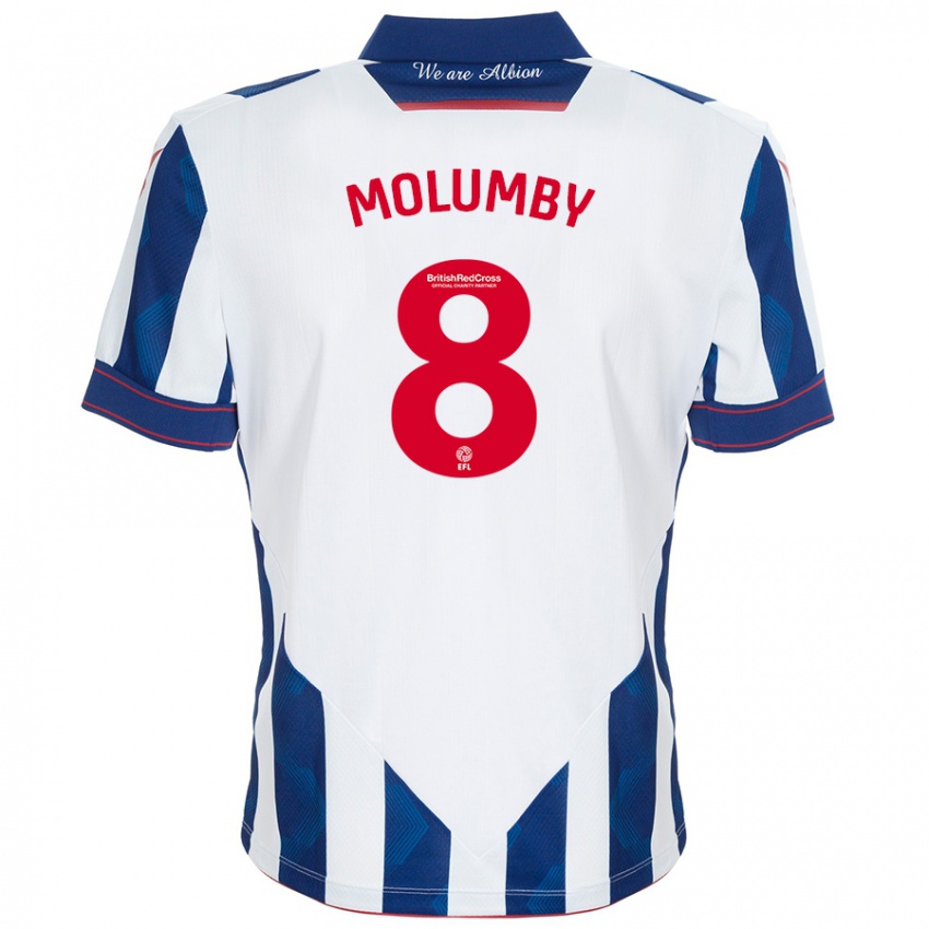 Mulher Camisola Jayson Molumby #8 Azul Escuro Branco Principal 2024/25 Camisa