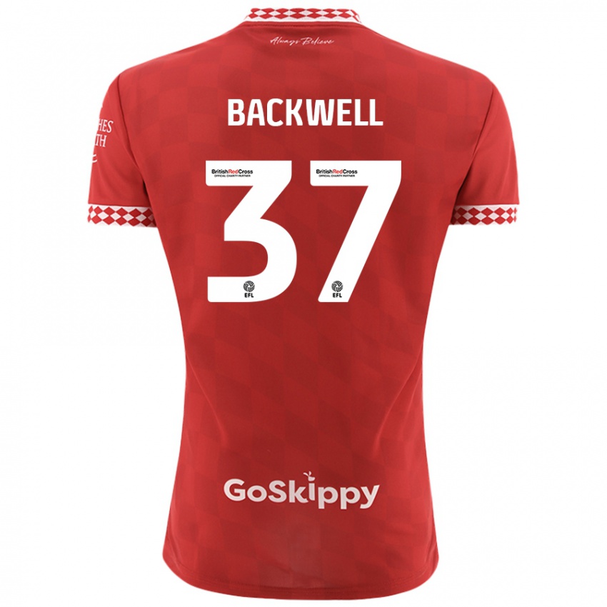 Mulher Camisola Tommy Backwell #37 Vermelho Principal 2024/25 Camisa