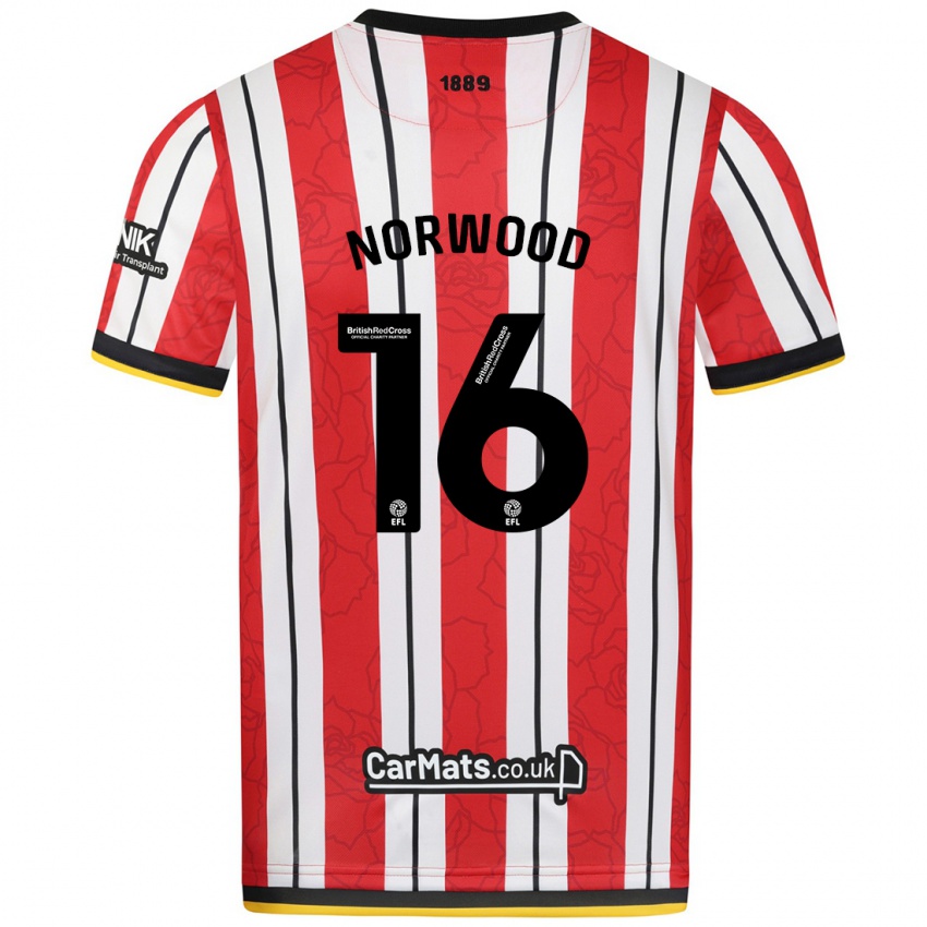 Mulher Camisola Oliver Norwood #16 Listras Brancas Vermelhas Principal 2024/25 Camisa