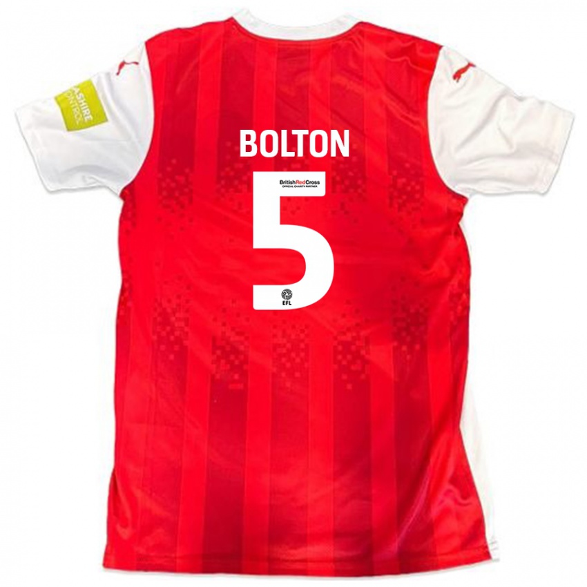 Criança Camisola James Bolton #5 Vermelho Branco Principal 2024/25 Camisa