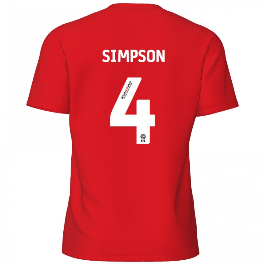 Criança Camisola Jack Simpson #4 Vermelho Principal 2024/25 Camisa