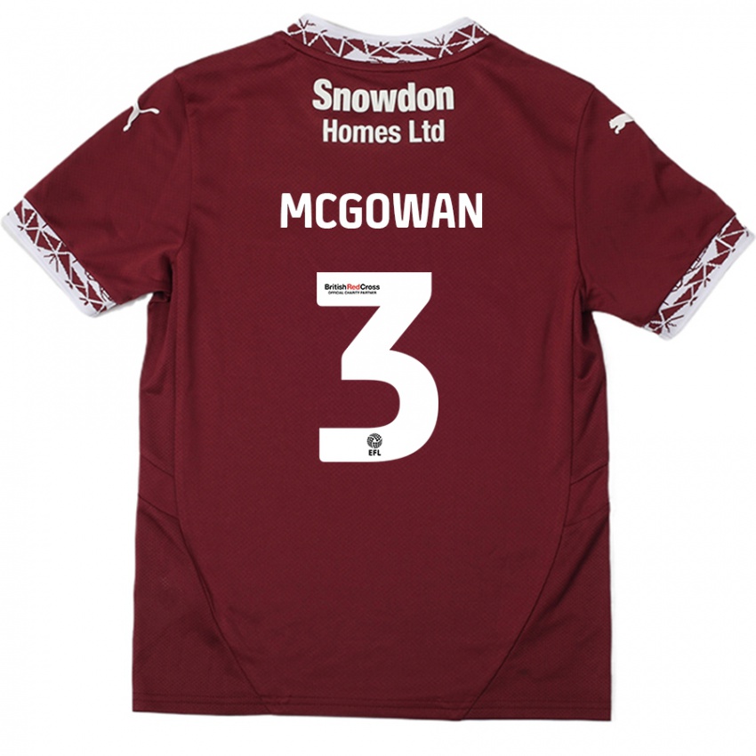 Criança Camisola Aaron Mcgowan #3 Borgonha Principal 2024/25 Camisa