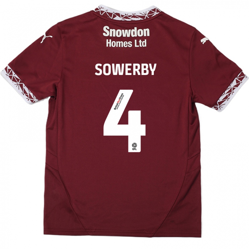 Criança Camisola Jack Sowerby #4 Borgonha Principal 2024/25 Camisa