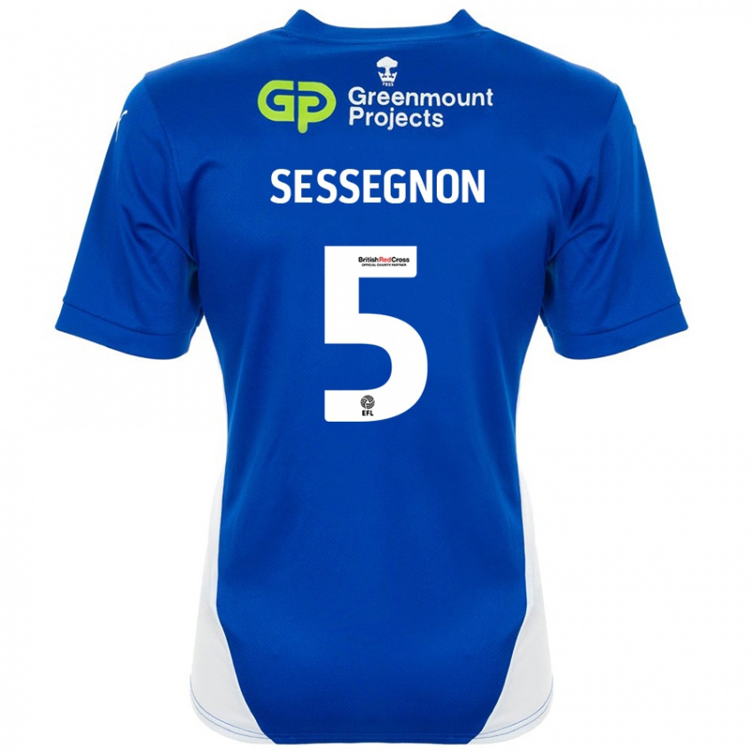 Criança Camisola Steven Sessegnon #5 Branco Azul Principal 2024/25 Camisa