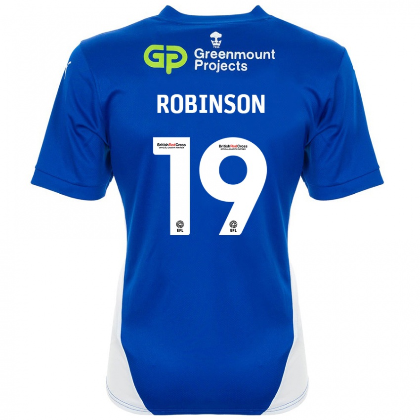 Criança Camisola Luke Robinson #19 Branco Azul Principal 2024/25 Camisa