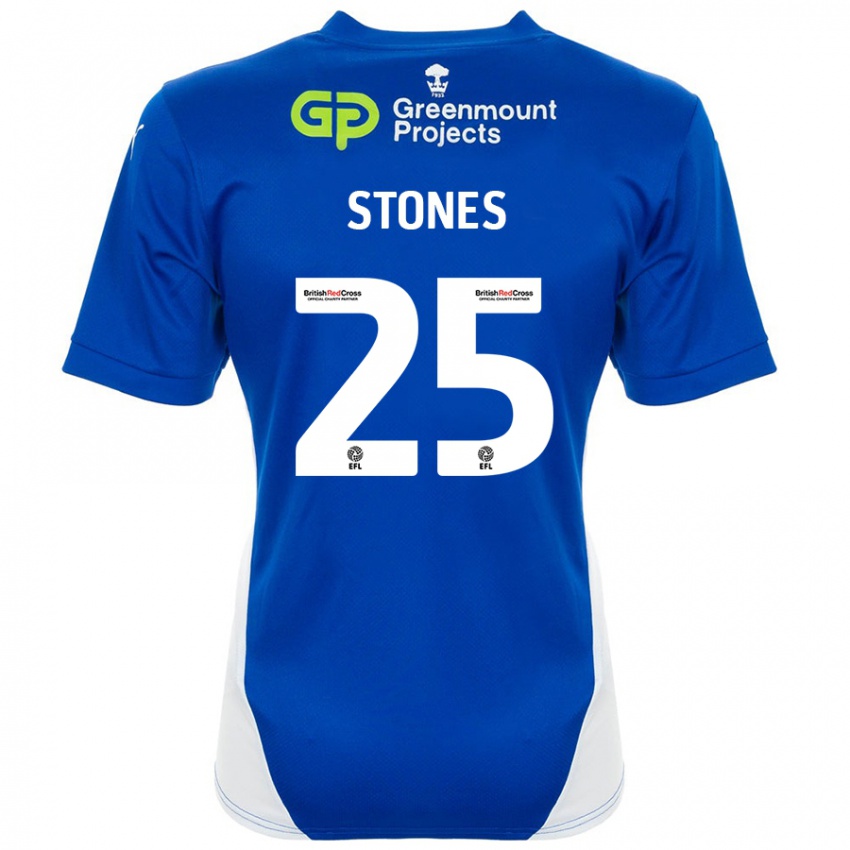 Criança Camisola Josh Stones #25 Branco Azul Principal 2024/25 Camisa