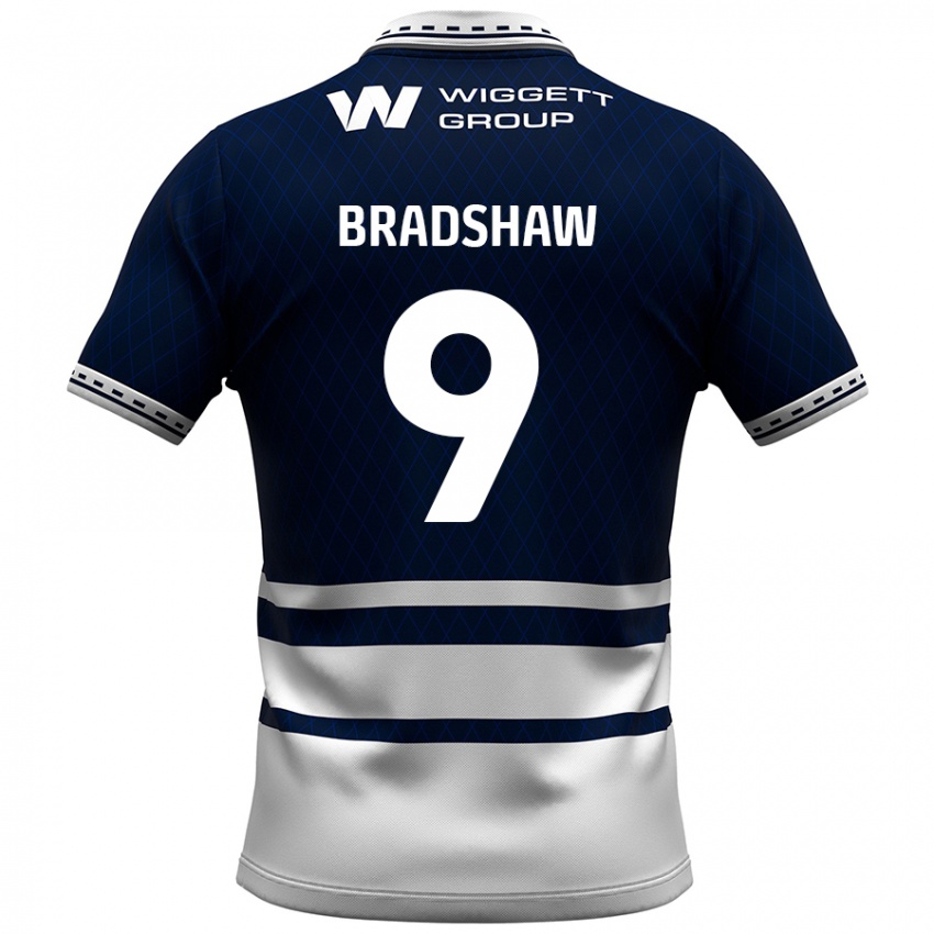 Criança Camisola Tom Bradshaw #9 Azul Marinho Branco Principal 2024/25 Camisa