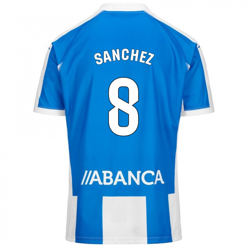 Criança Camisola Carlota Sánchez #8 Branco Azul Principal 2024/25 Camisa