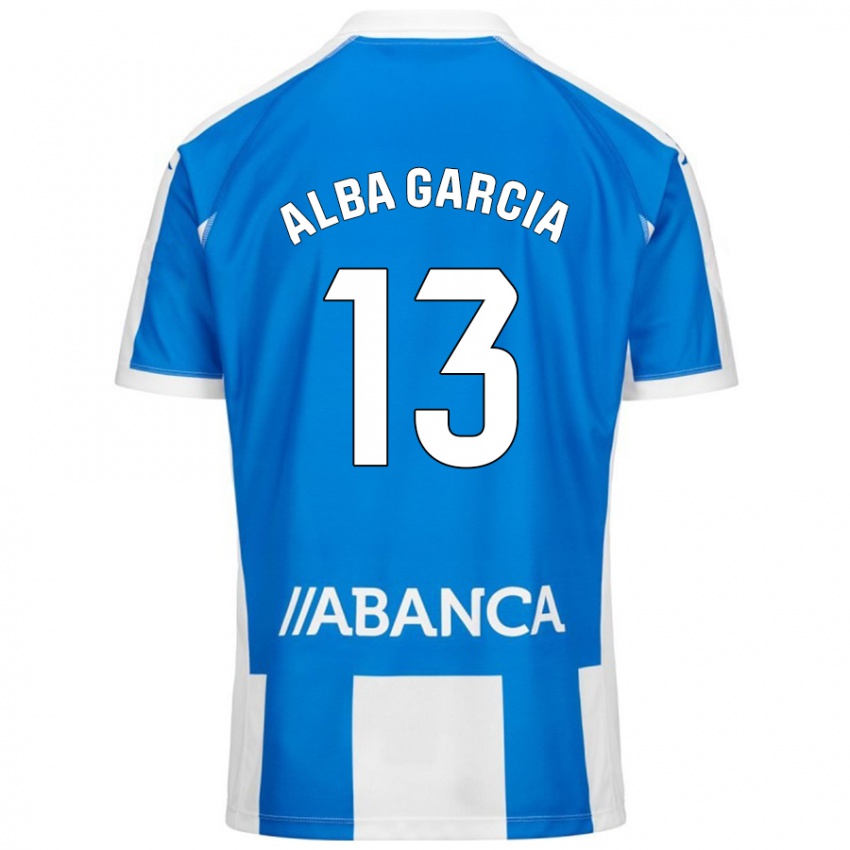 Criança Camisola Lucía Alba García #13 Branco Azul Principal 2024/25 Camisa