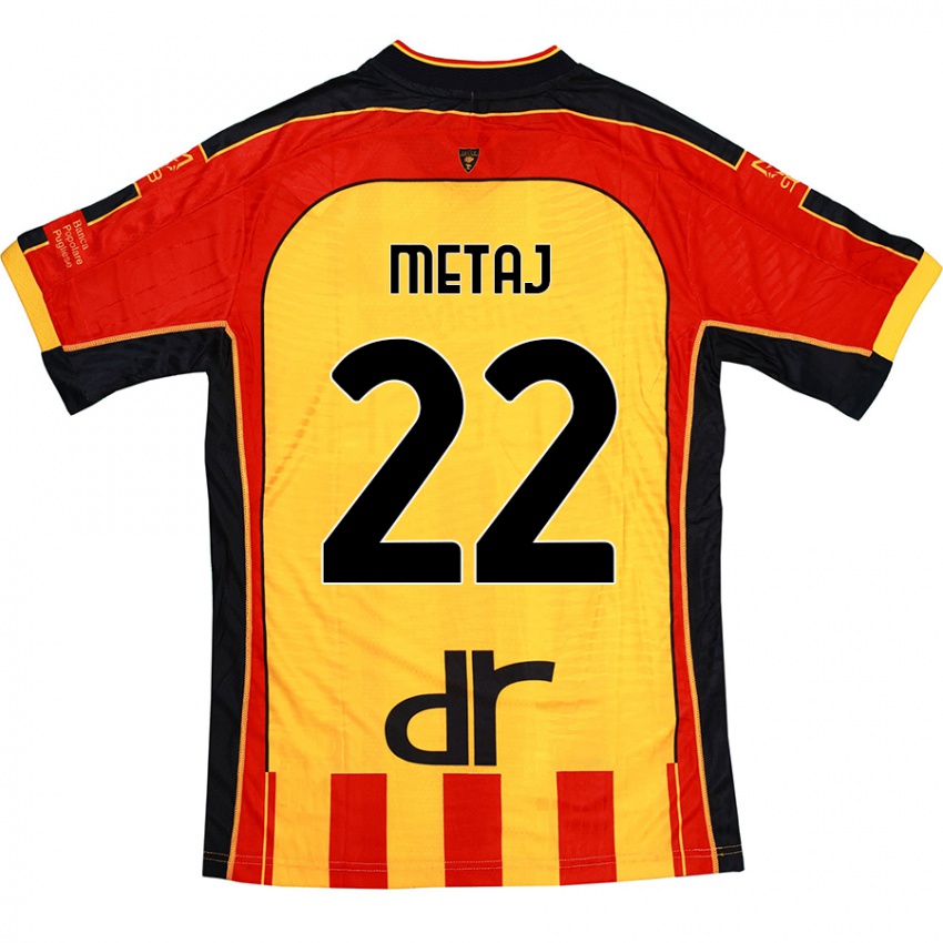 Criança Camisola Dejvi Metaj #22 Vermelho Amarelo Principal 2024/25 Camisa