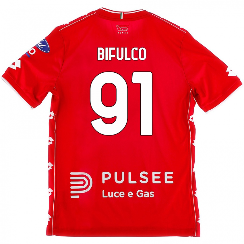 Criança Camisola Davide Bifulco #91 Branco Vermelho Principal 2024/25 Camisa