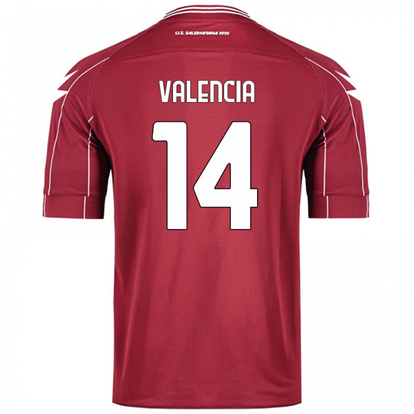 Criança Camisola Diego Valencia #14 Borgonha Principal 2024/25 Camisa