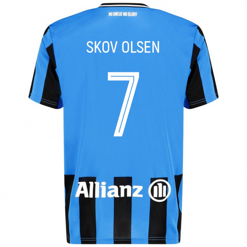 Criança Camisola Andreas Skov Olsen #7 Céu Azul Preto Principal 2024/25 Camisa