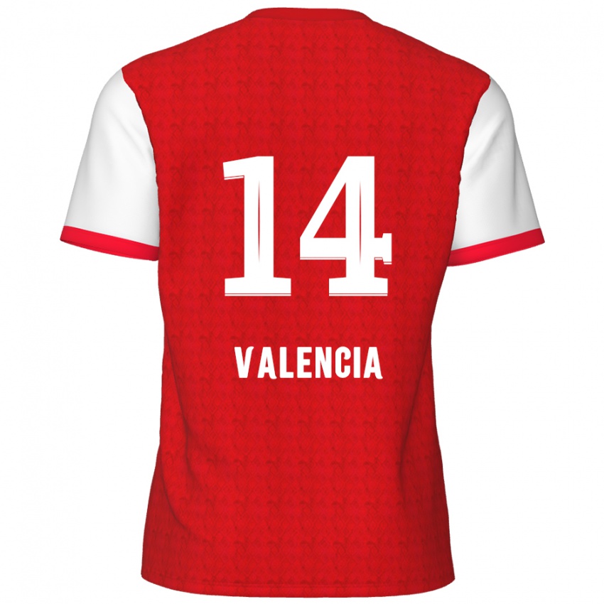 Criança Camisola Anthony Valencia #14 Branco Vermelho Principal 2024/25 Camisa