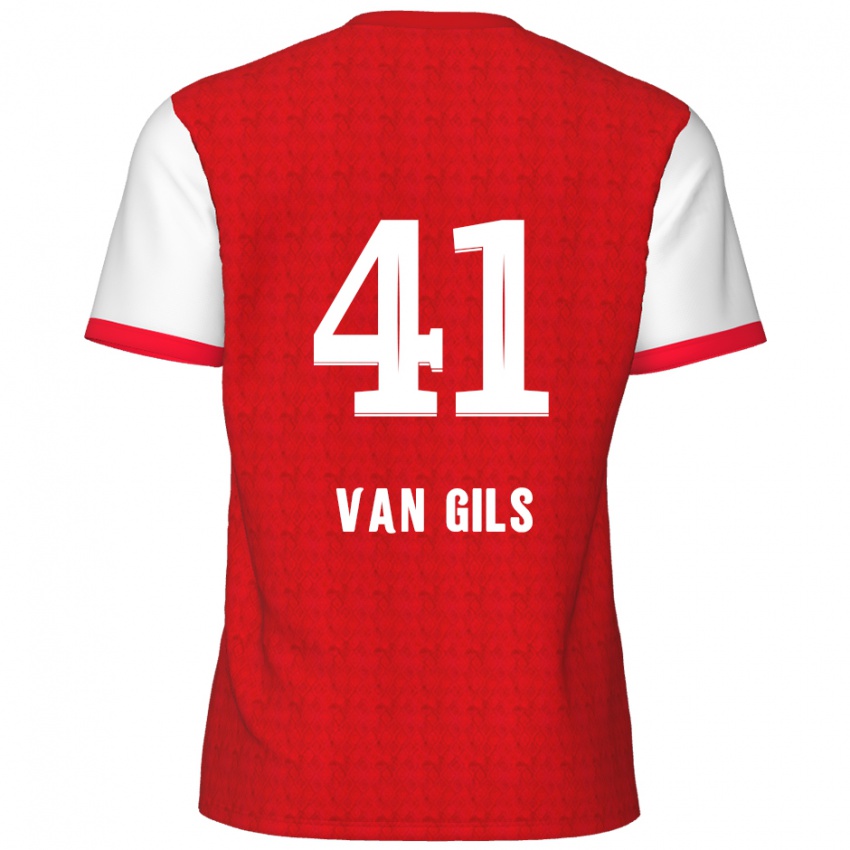 Criança Camisola Mathis Van Gils #41 Branco Vermelho Principal 2024/25 Camisa