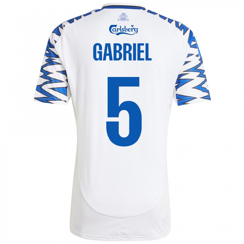 Criança Camisola Gabriel Pereira #5 Céu Branco Azul Principal 2024/25 Camisa