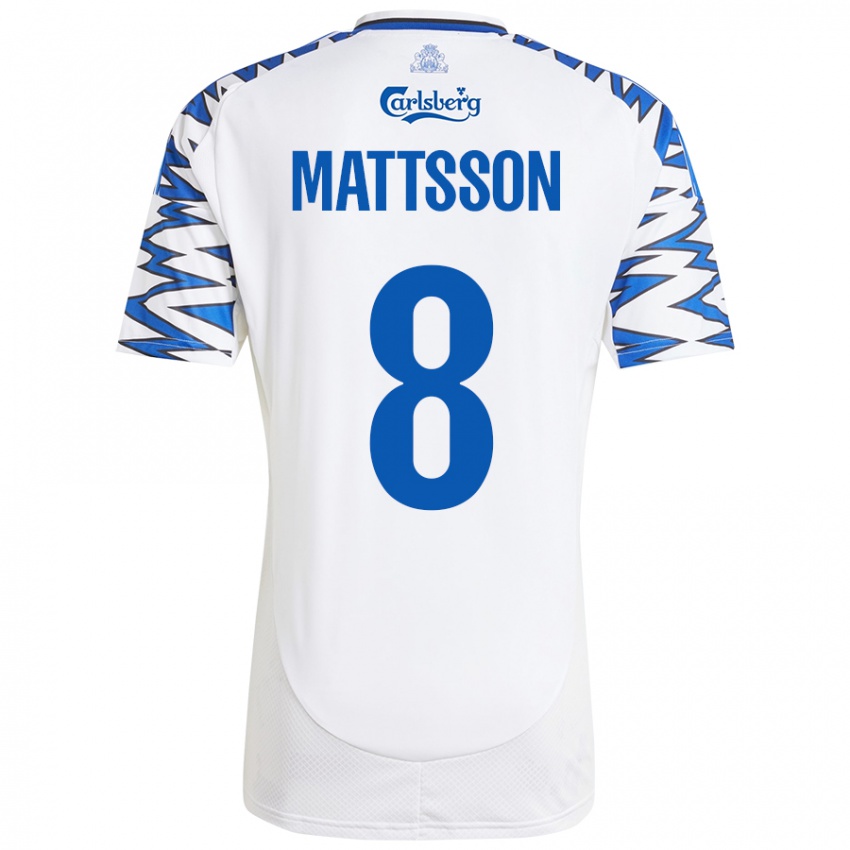 Criança Camisola Magnus Mattsson #8 Céu Branco Azul Principal 2024/25 Camisa