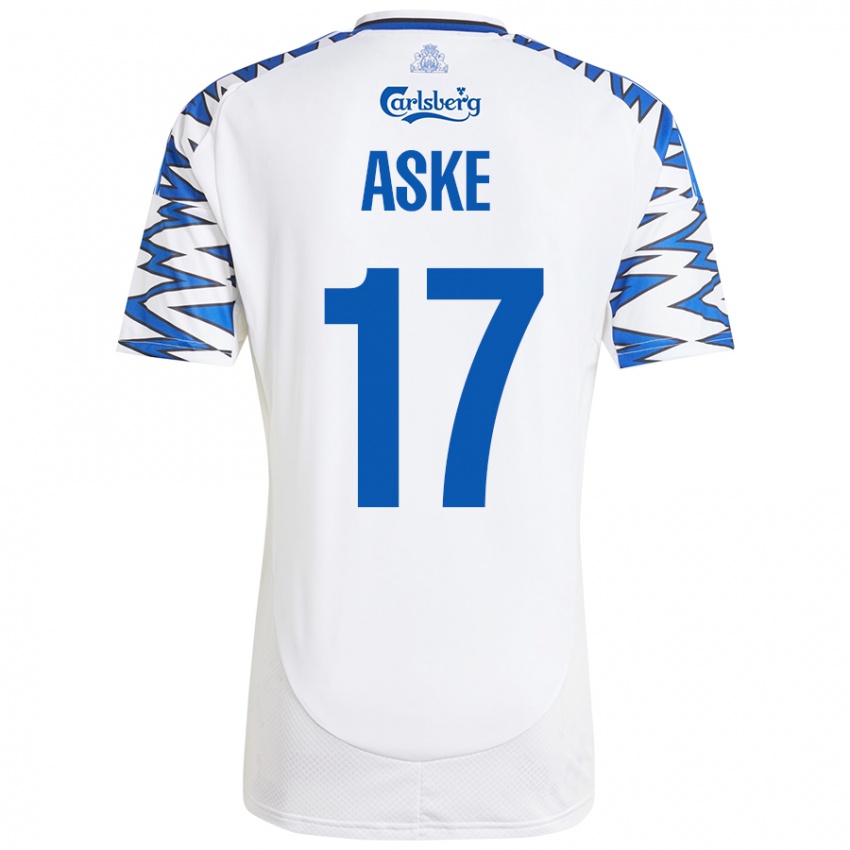 Criança Camisola Aske Christensen #17 Céu Branco Azul Principal 2024/25 Camisa