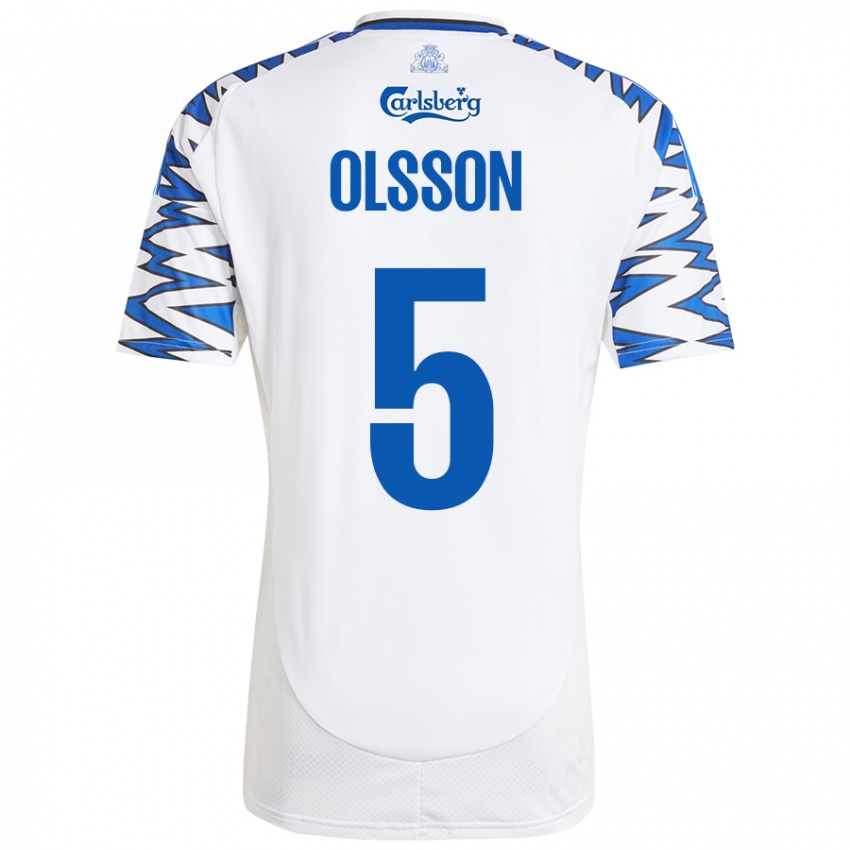 Criança Camisola Cornelius Olsson #5 Céu Branco Azul Principal 2024/25 Camisa