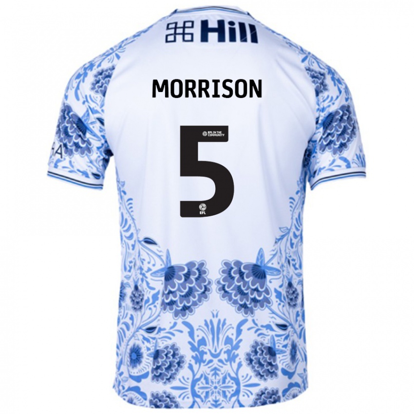 Criança Camisola Michael Morrison #5 Azul Branco Alternativa 2024/25 Camisa