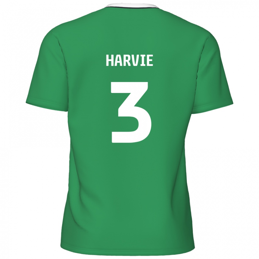 Criança Camisola Daniel Harvie #3 Listras Brancas Verdes Alternativa 2024/25 Camisa