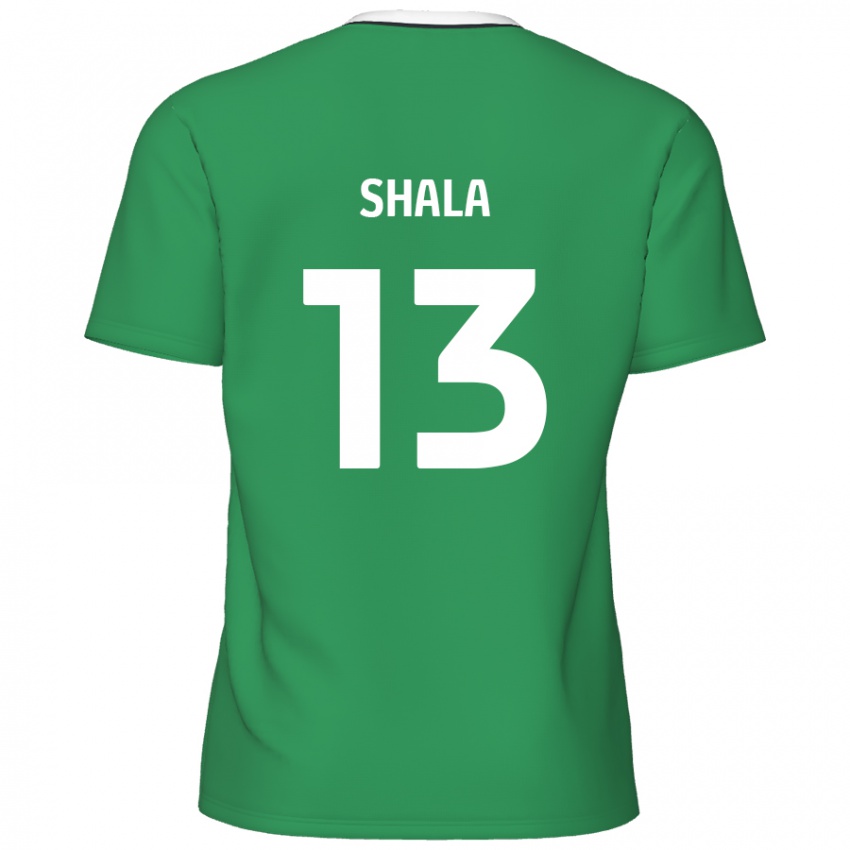 Criança Camisola Laurence Shala #13 Listras Brancas Verdes Alternativa 2024/25 Camisa