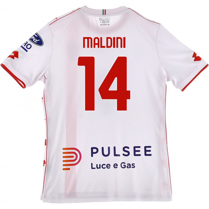 Criança Camisola Daniel Maldini #14 Branco Vermelho Alternativa 2024/25 Camisa