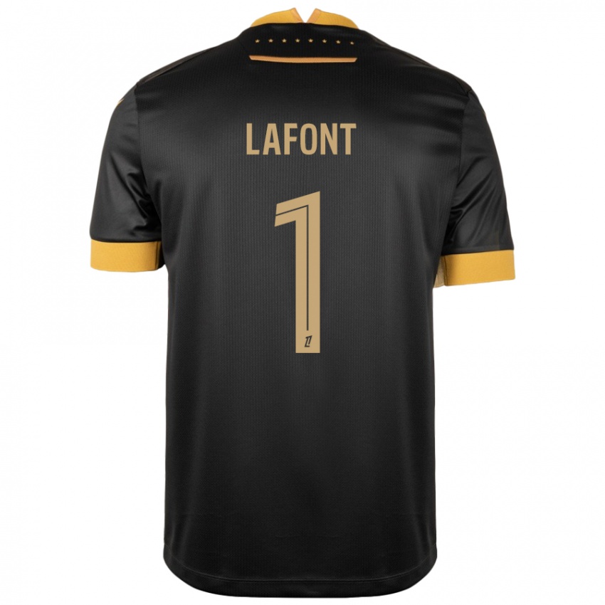 Criança Camisola Alban Lafont #1 Castanho Preto Alternativa 2024/25 Camisa