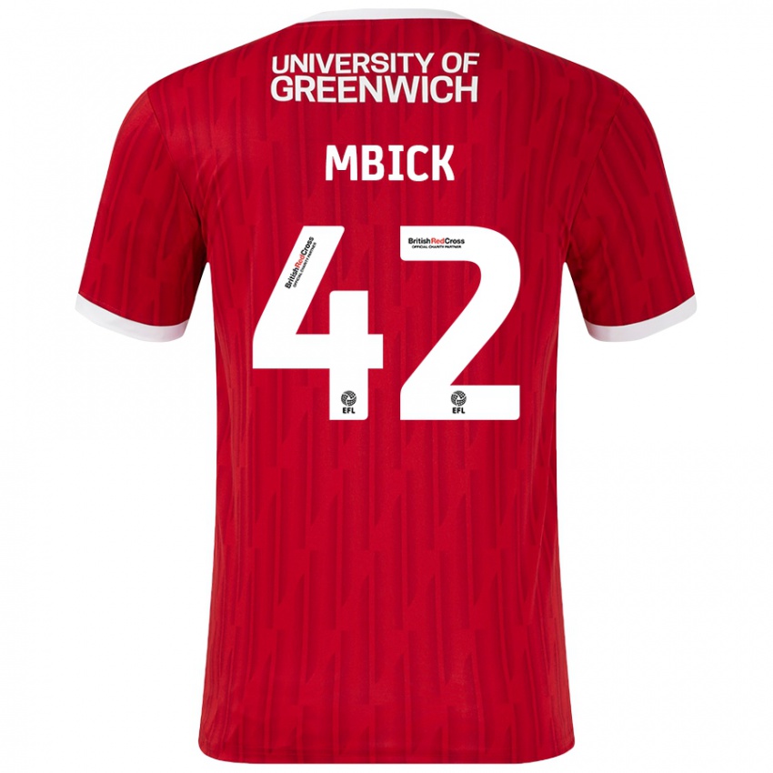 Homem Camisola Micah Mbick #42 Vermelho Branco Principal 2024/25 Camisa