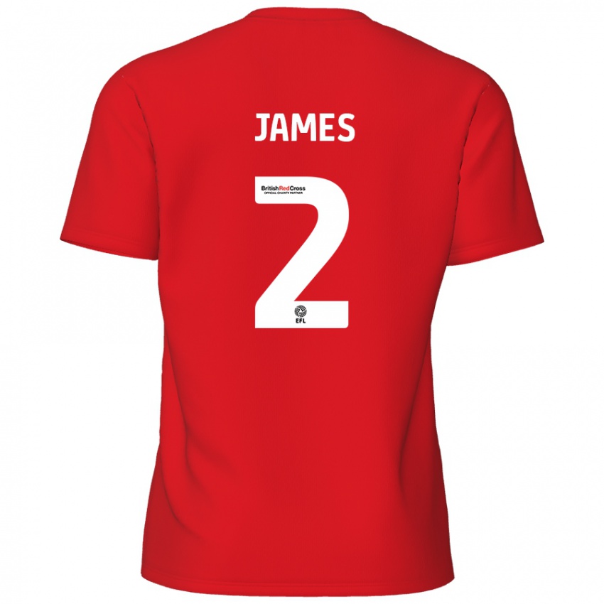 Homem Camisola Tom James #2 Vermelho Principal 2024/25 Camisa