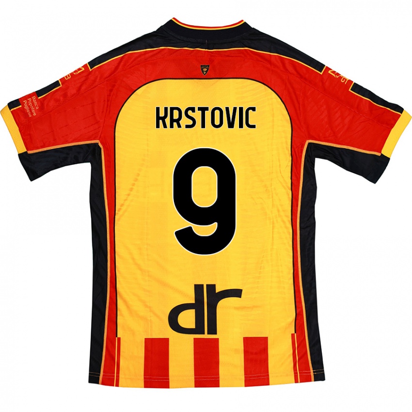 Homem Camisola Nikola Krstovic #9 Vermelho Amarelo Principal 2024/25 Camisa