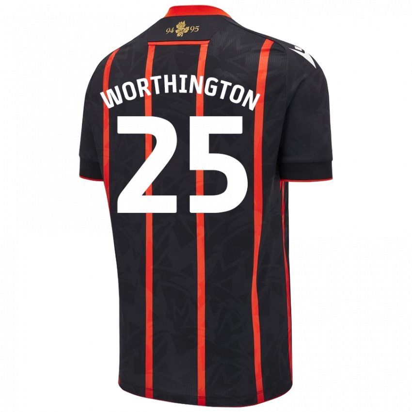 Homem Camisola Nicola Worthington #25 Vermelho Preto Alternativa 2024/25 Camisa