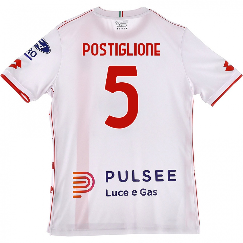 Homem Camisola Nicolò Postiglione #5 Branco Vermelho Alternativa 2024/25 Camisa