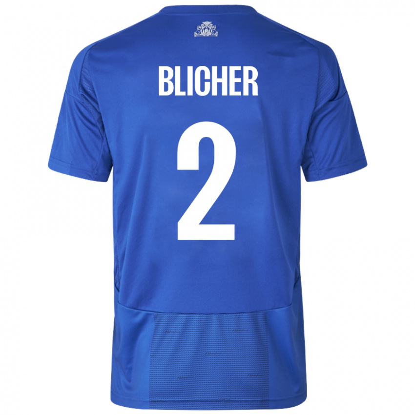 Homem Camisola Nicolai Blicher #2 Azul Branco Alternativa 2024/25 Camisa