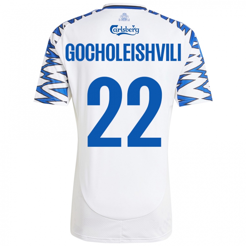 Mulher Camisola Giorgi Gocholeishvili #22 Céu Branco Azul Principal 2024/25 Camisa