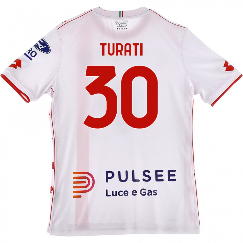 Mulher Camisola Stefano Turati #30 Branco Vermelho Alternativa 2024/25 Camisa