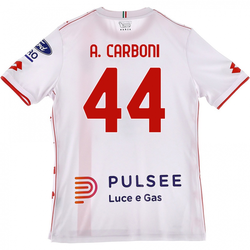 Mulher Camisola Andrea Carboni #44 Branco Vermelho Alternativa 2024/25 Camisa