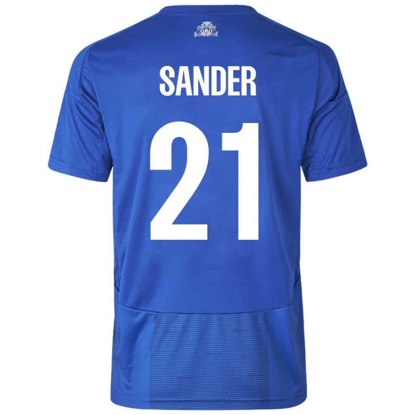 Mulher Camisola Theo Sander #21 Azul Branco Alternativa 2024/25 Camisa