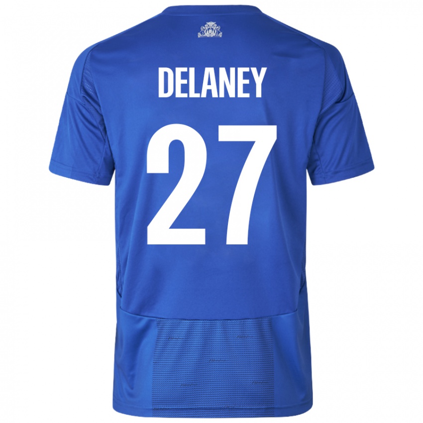 Mulher Camisola Thomas Delaney #27 Azul Branco Alternativa 2024/25 Camisa